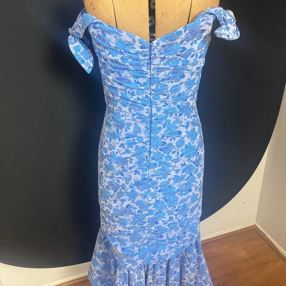Theia Eliza Ruched Jacquard Midi Dress - Picture 9 of 10
